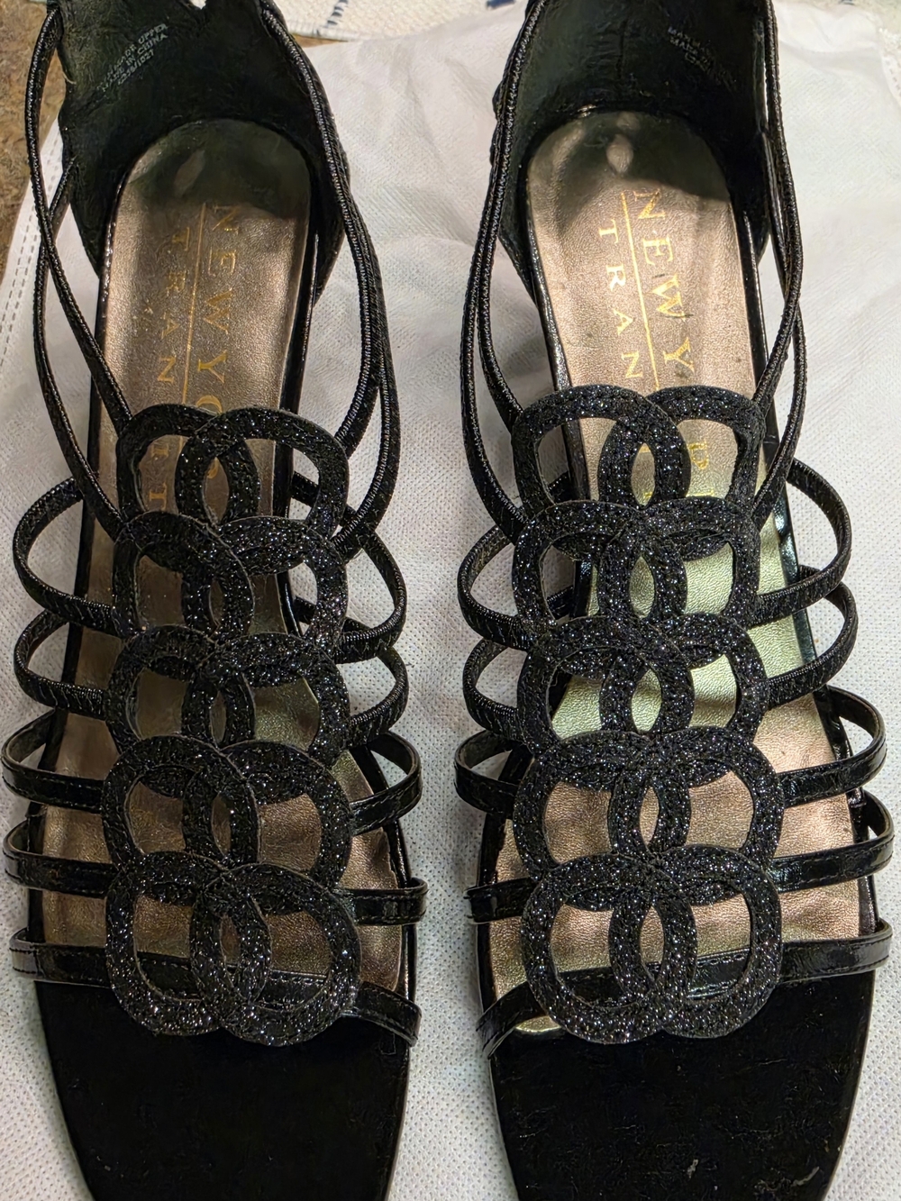 New York Transit Women's Black Glitter Strappy Sandals